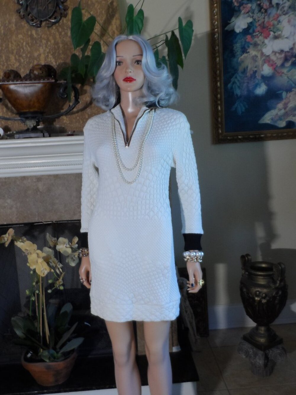 Maje Ivory Ecru Textured Quilted Knit Mini Dress Size 1 US Small